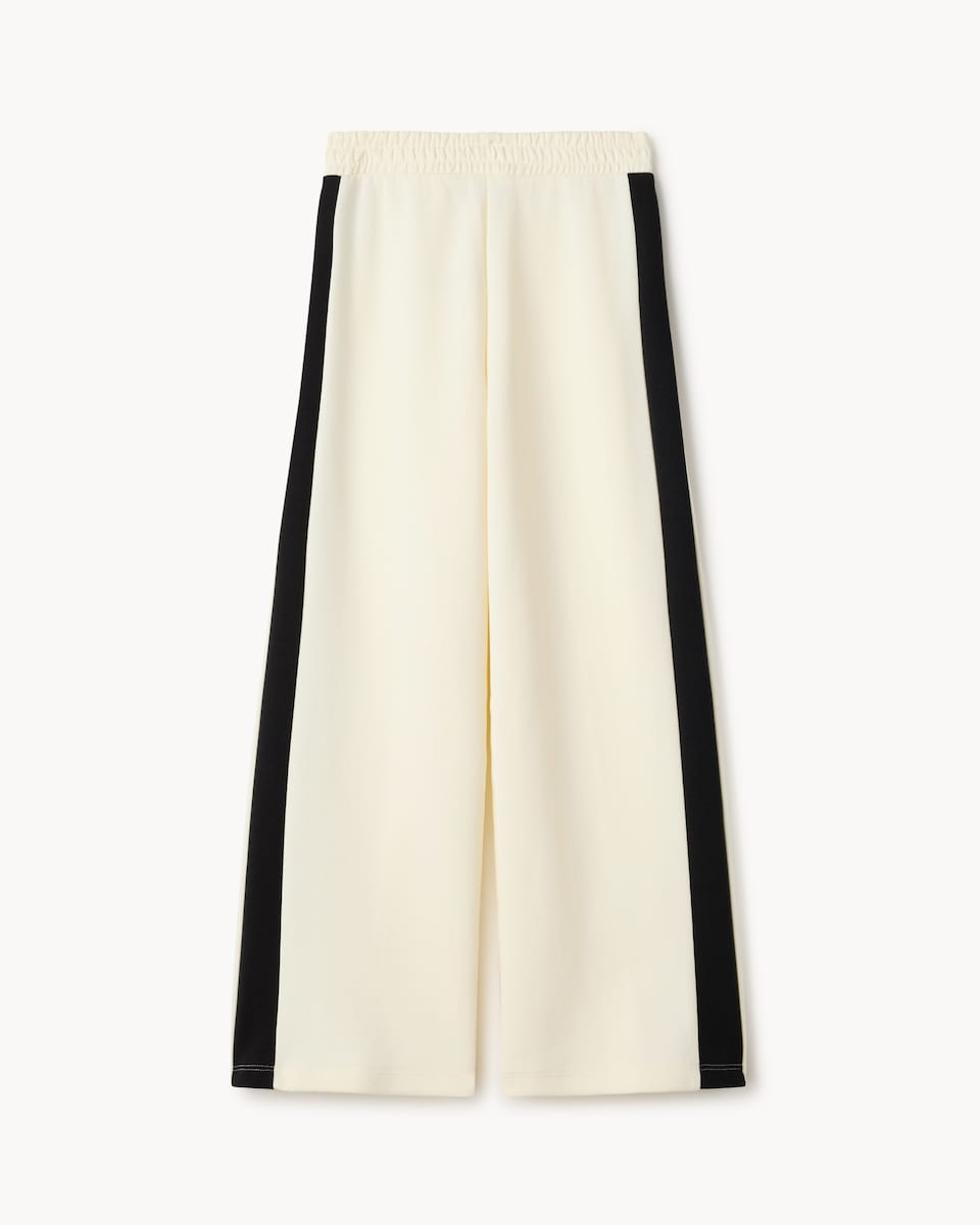 image 1 of F&F Girls Cotton Rich Side Stripe Wide Leg Joggers in Cream