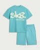 image 4 of F&F Boys 2-Piece Cotton Rich Graffiti Oversized Fit T-Shirt and Shorts Set in Teal