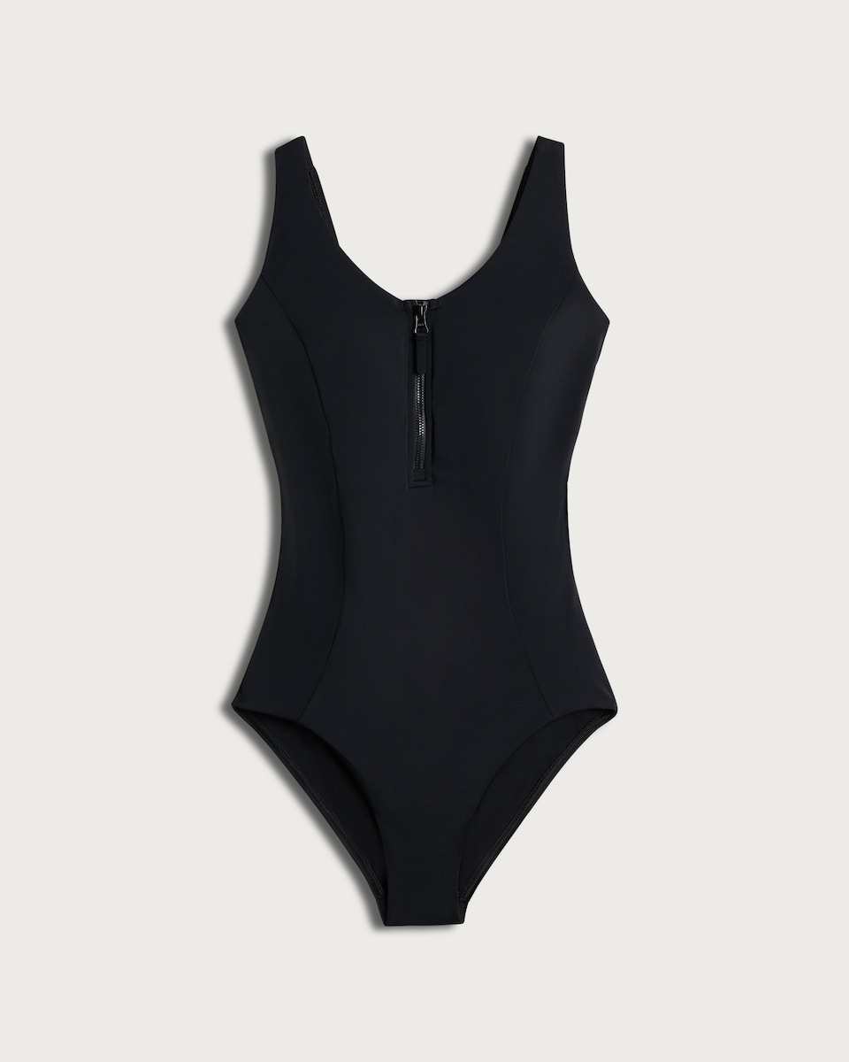 F&F Active ULTRASWIM Zip Front Swimsuit in Black
