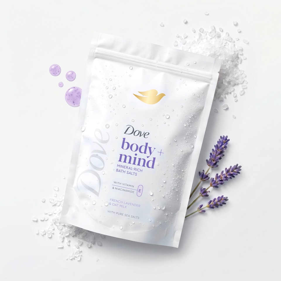 image 1 of Dove Body + Mind French Lavender & Oat Milk Bath Salts 400g