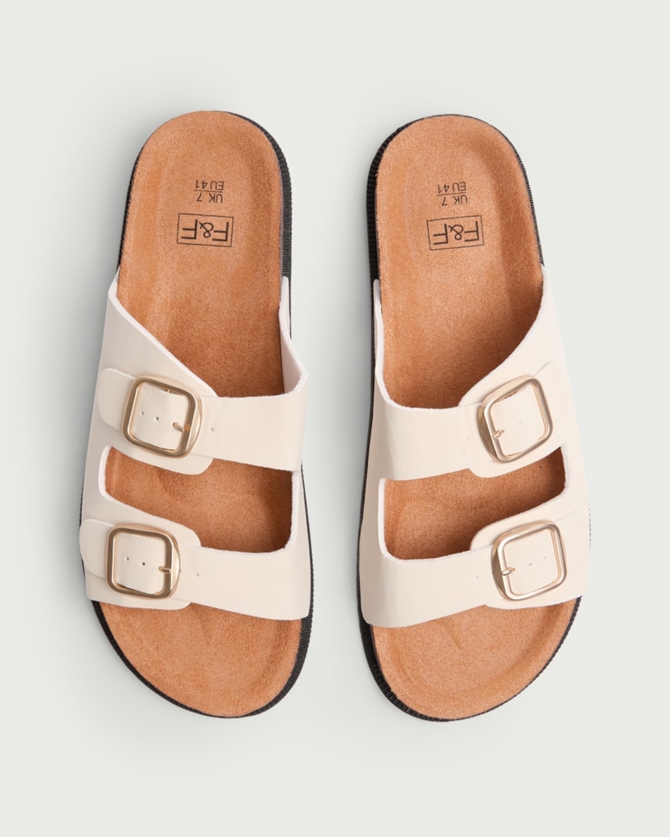 image 1 of F&F Double Strap Footbed Sandals in Cream