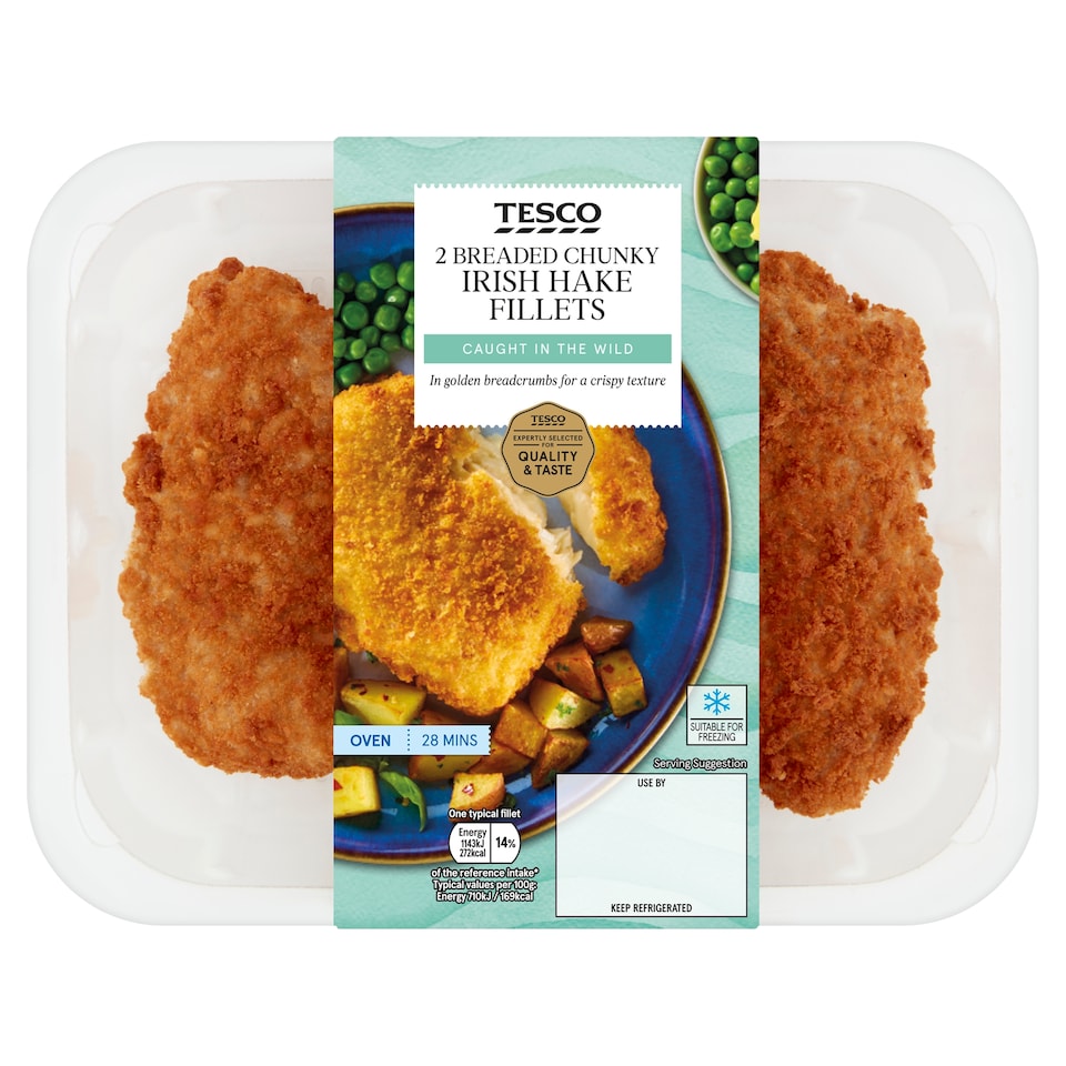 Tesco 2 Breaded Chunky Irish Hake Fillets 350G