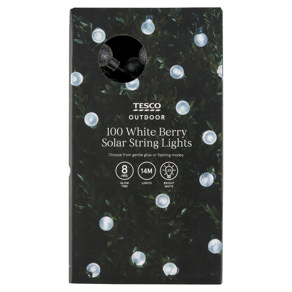 Tesco Outdoor 100 White Berry Solar String Lights
