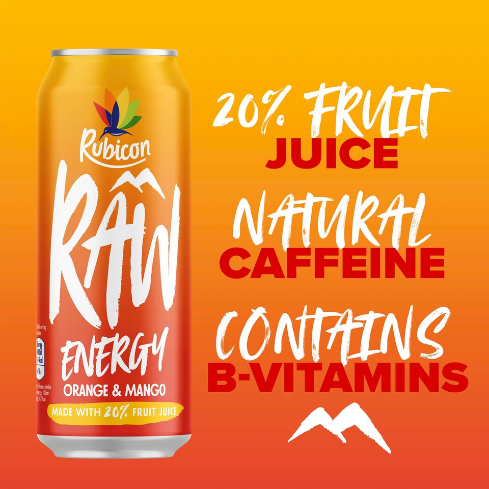 image 1 of Rubicon Raw Energy Orange & Mango 4 X 500Ml