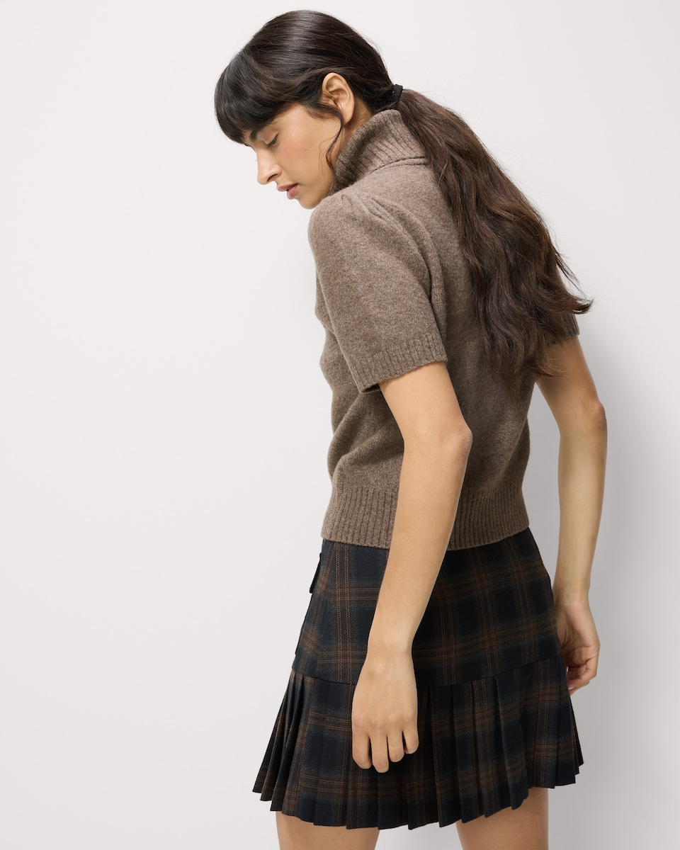image 1 of F&F Roll Neck Puff Sleeved Jumper with Wool in Mink