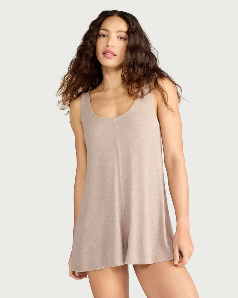 image 1 of F&F CoolEase™ Textured Sleeveless Pyjama Playsuit in Stone