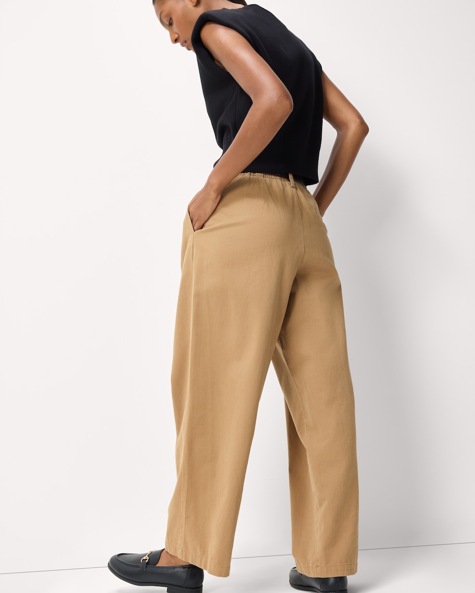 image 1 of F&F Pure Cotton Pleated Belted Chino Trousers in Camel
