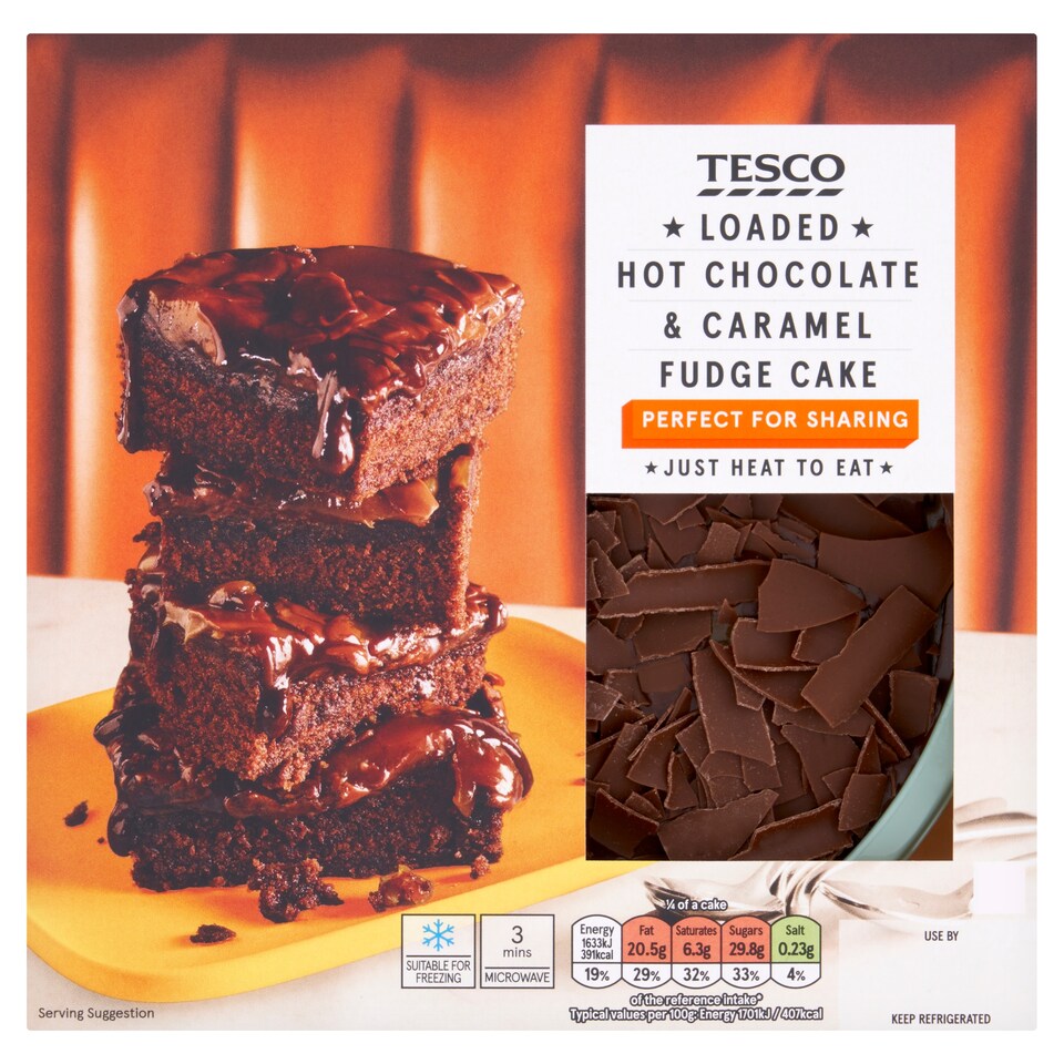 Tesco Loaded Hot Chocolate & Caramel Fudge Cake 385G