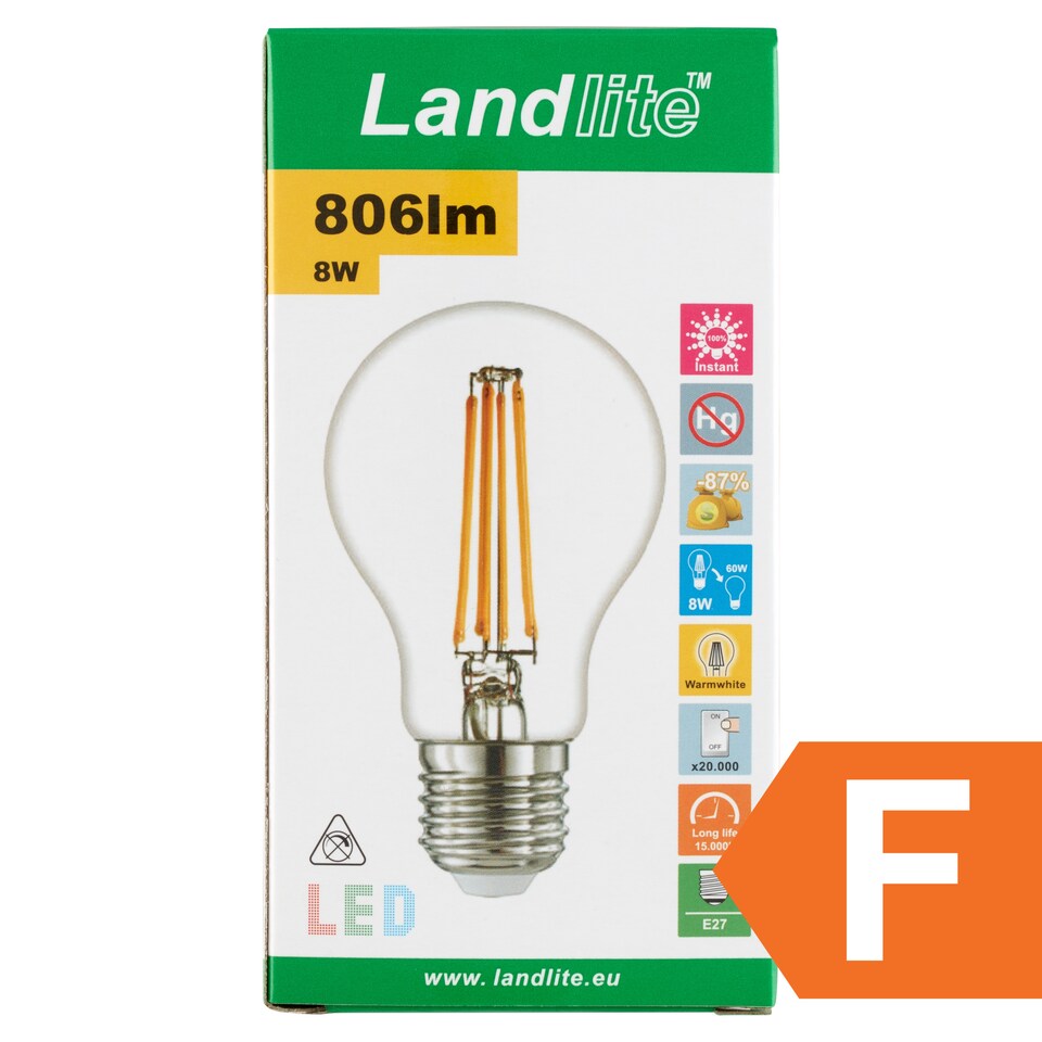 image 1 of Landlite A60 806 lm 8 W E27 2700K Filament LED Lamp