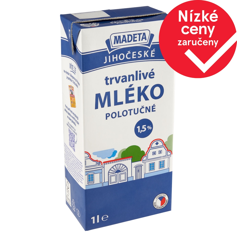 Madeta Jihočeské trvanlivé mléko polotučné 1,5% 1l