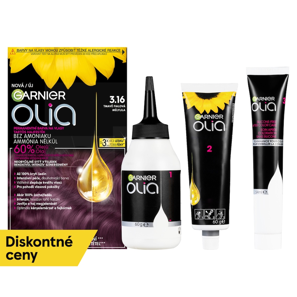 Garnier Olia permanentná farba na vlasy 3 .16 Tmavofialová, 60 +60 +54 ml