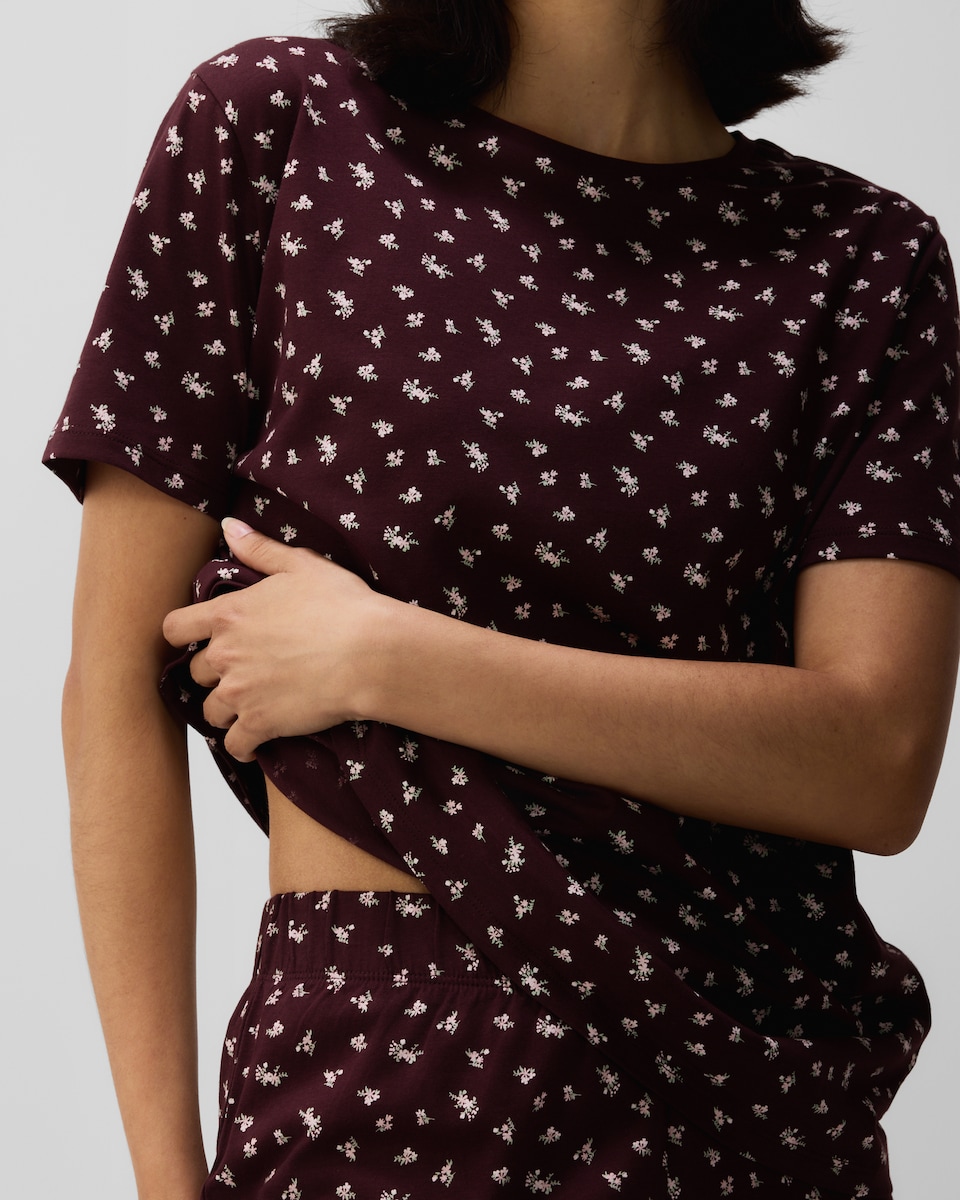 image 1 of F&F Pure Cotton Floral Print Pyjama Set in Multi Purple