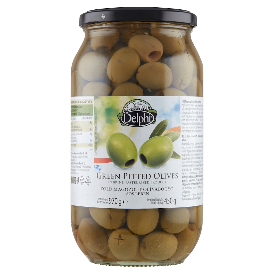 image 1 of Delphi Green Pitted Olives in Brine 970 g