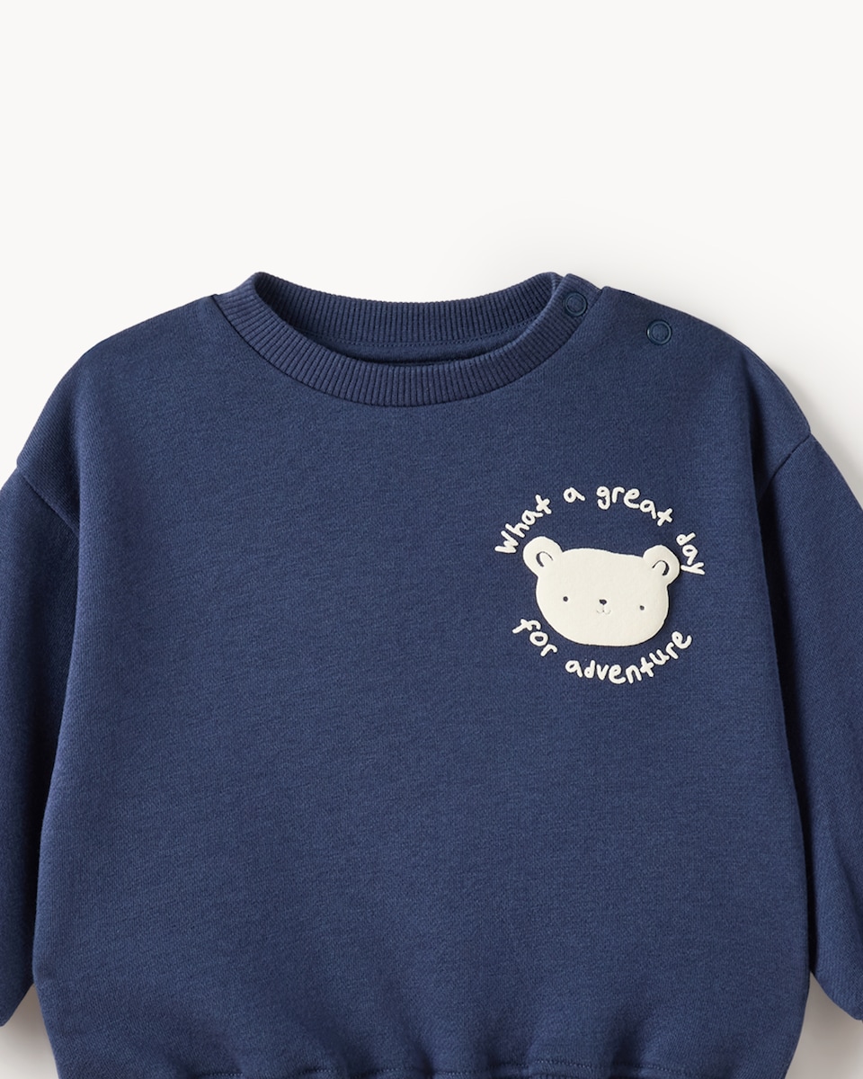 image 1 of F&F Baby Cotton Rich Bear Sweatshirt and Joggers Set in Navy