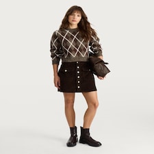 F&F Pure Cotton Corduroy Button Front Mini Skirt in Brown
