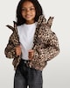 image 1 of F&F Girls Cropped Leopard Print Hooded Shower Resistant Jacket in Multi Brown