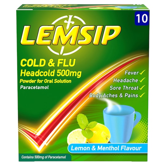 Lemsip Cold & Flu Head Cold 10 Sachets Tesco Groceries