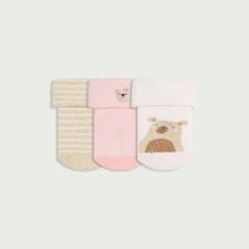 F&F Baby 3-Pack Cotton Rich Bear Roll Top Ankle Socks in Pink