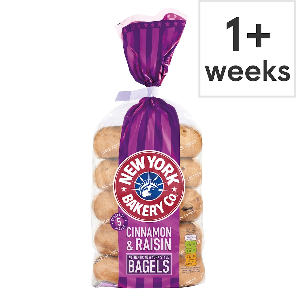 New York Bakery Co Cinnamon & Raisin Bagels 5 Pack