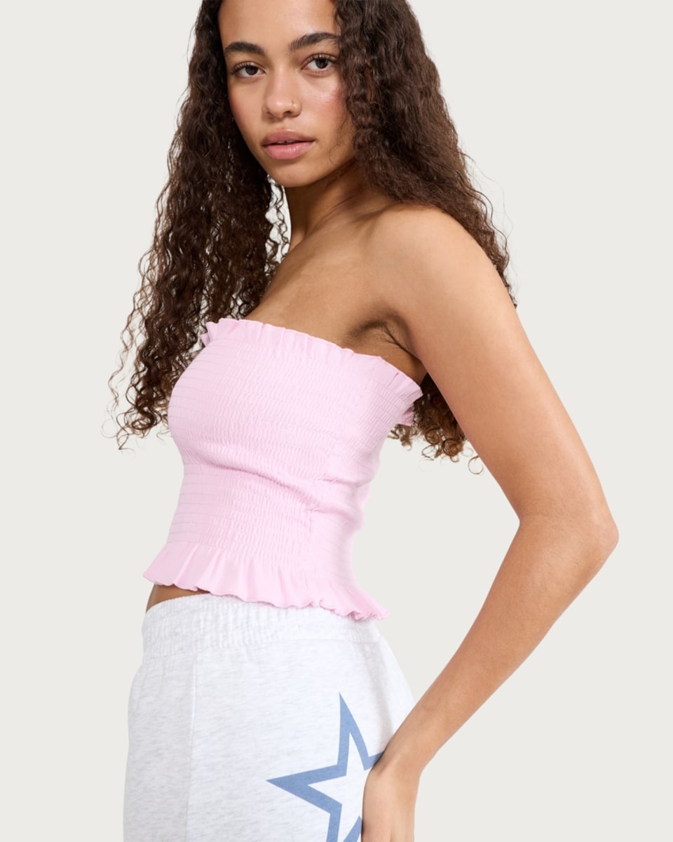 image 1 of OH ME OH MY Cotton Rich Shirred Bandeau Top in Pink