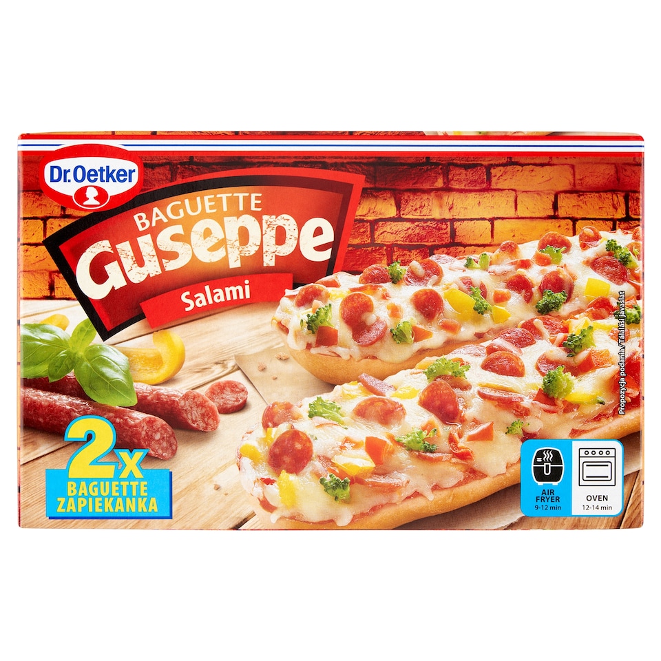 Dr. Oetker Guseppe gyorsfagyasztott bagett szalámival, sajttal és zöldségekkel 2 x 125 g (250 g)