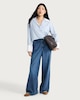image 2 of F&F Cotton Rich Stripe Print Contrast Collar Oversized Fit Shirt in Blue