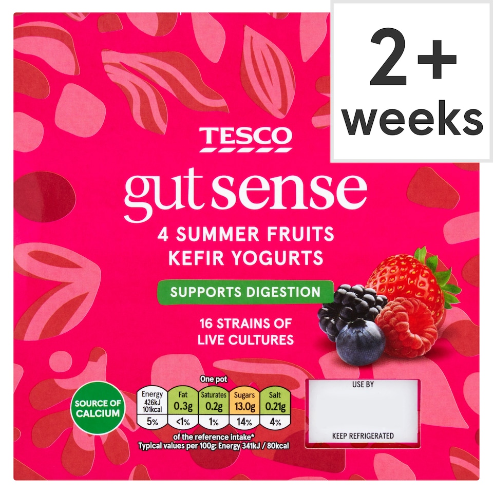 Tesco Gut Sense Summer Fruits Kefir Yogurt 4 x 125g