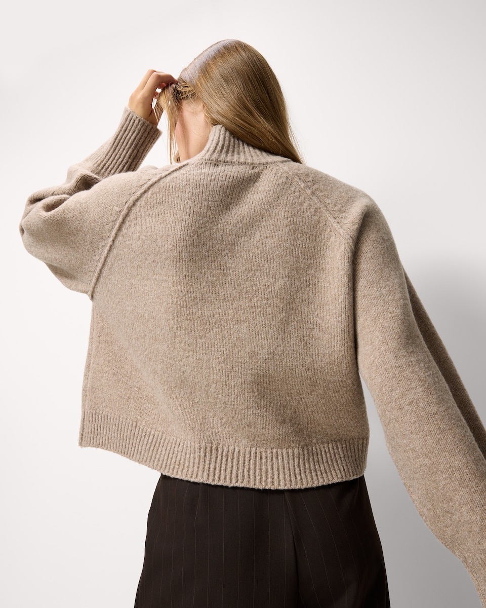 image 1 of F&F Turtle Neck Cropped Knitted Jumper in Mink
