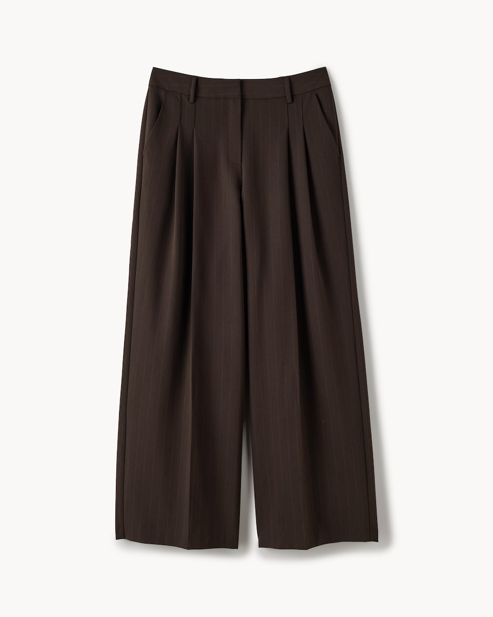 image 1 of F&F Pinstripe Pleated Wide Leg Trousers in Multi Brown