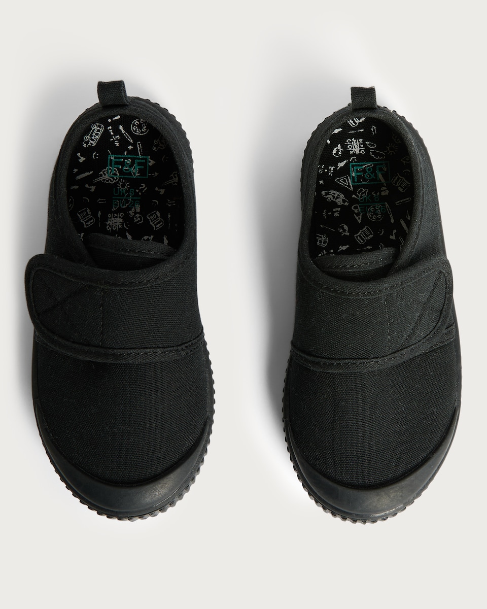 image 1 of F&F School Boys Canvas Touch Fastening Plimsols in Black