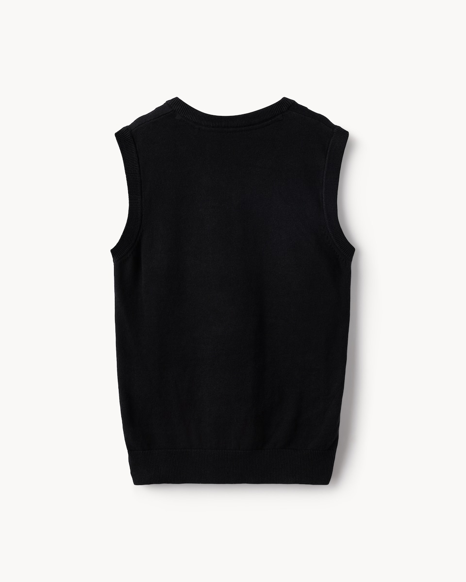 image 1 of F&F School Unisex Pure Cotton V-Neck Tank Top in Black