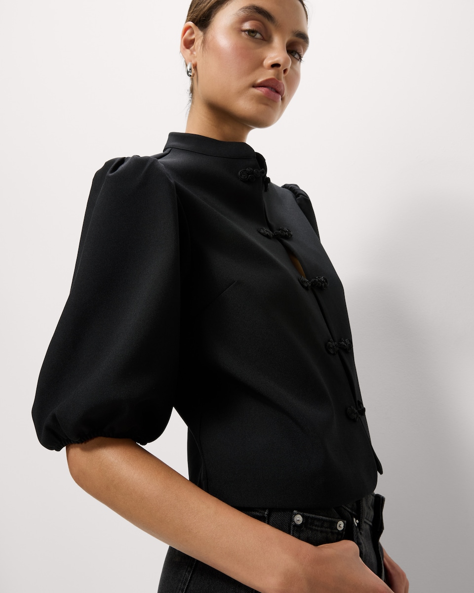 image 1 of F&F Stand Collar Blouse in Black