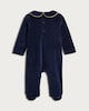 image 2 of F&F Baby Cotton Rich Velour Teddy Bear Sleepsuit in Navy