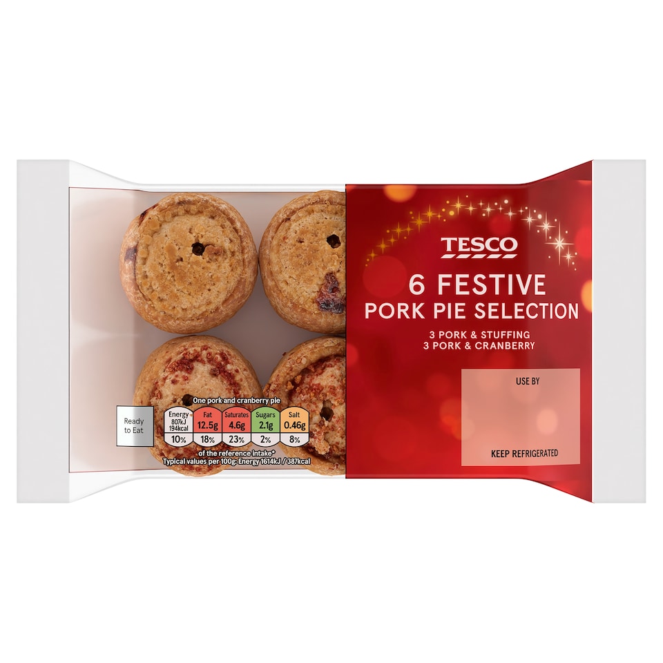 Tesco 6 Pork Pie Selection 300G