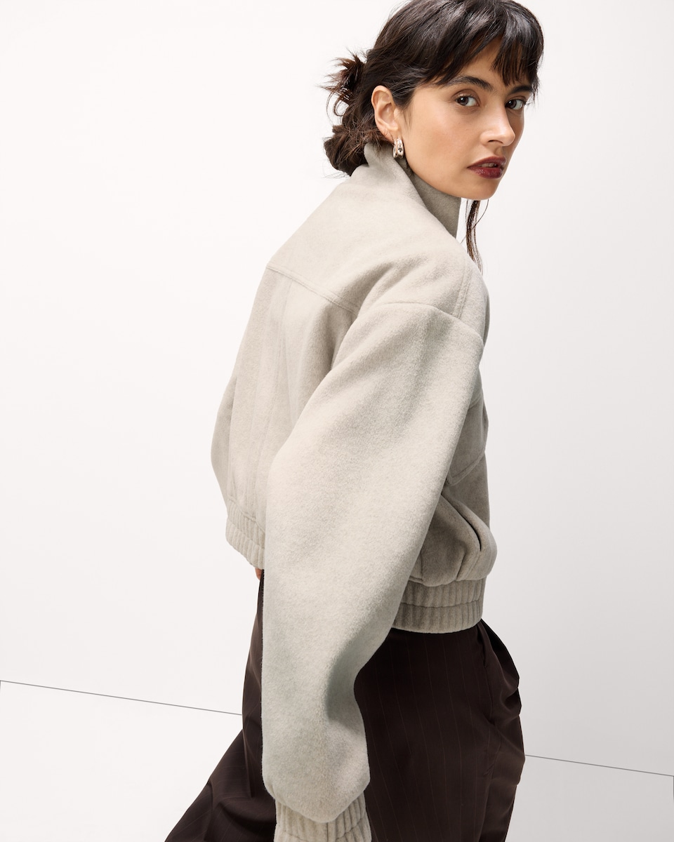 image 1 of F&F Funnel Neck Zip Up Jacket in Neutral