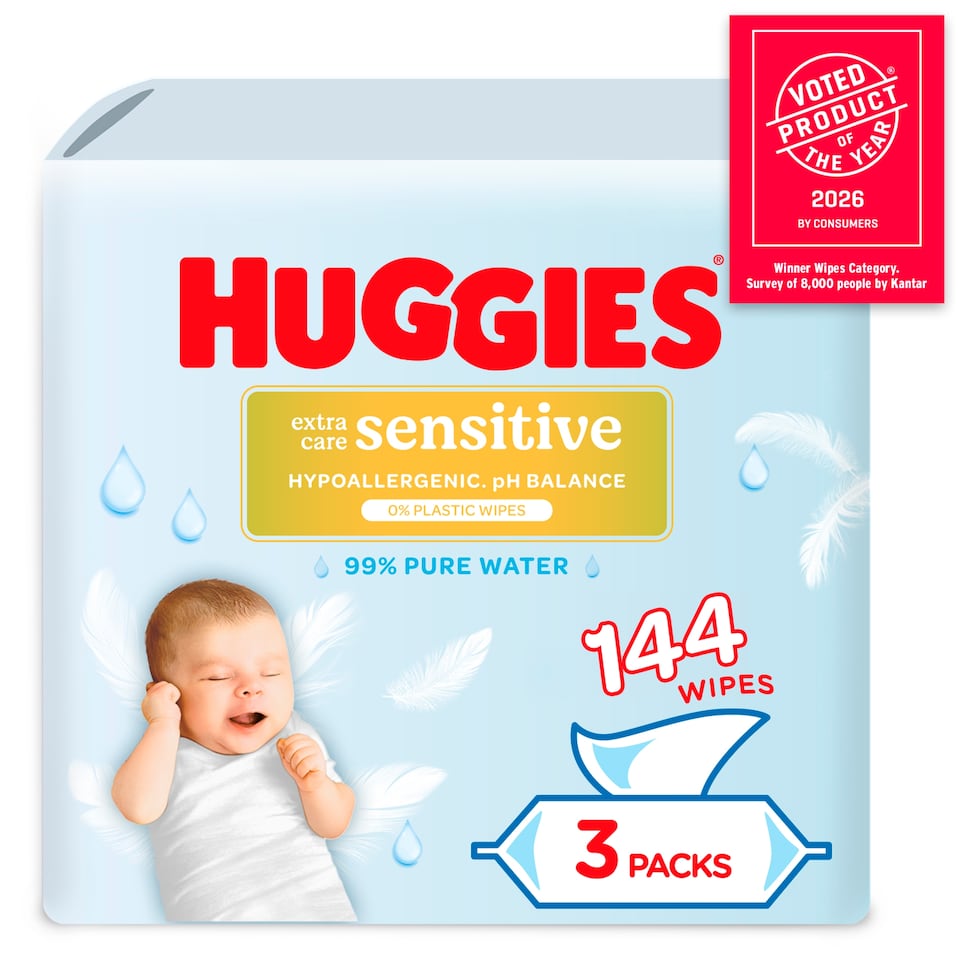 image 1 of Huggies Extra Care Sensitive Baby Wipes 3 x 48