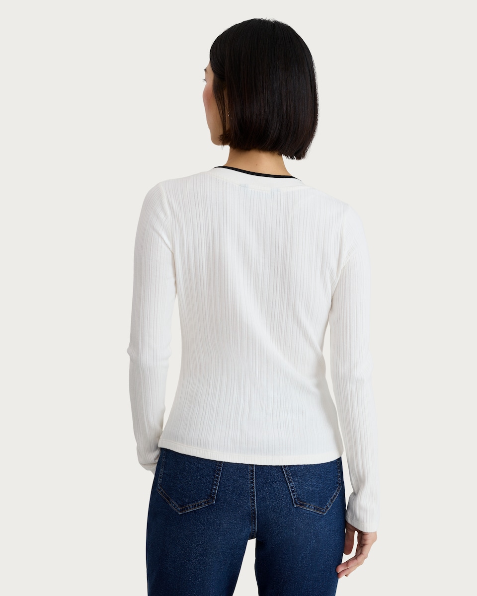 image 1 of F&F Cotton Rich Ribbed Contrast Trim Button Up Cardigan in Cream