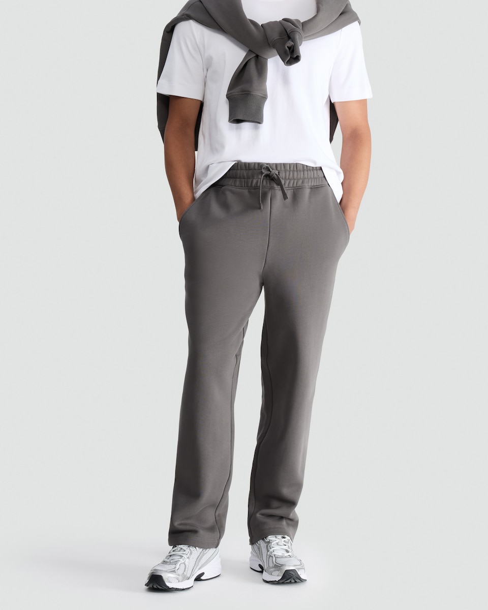 image 1 of F&F Heavyweight Drawstring Open Hem Joggers in Grey