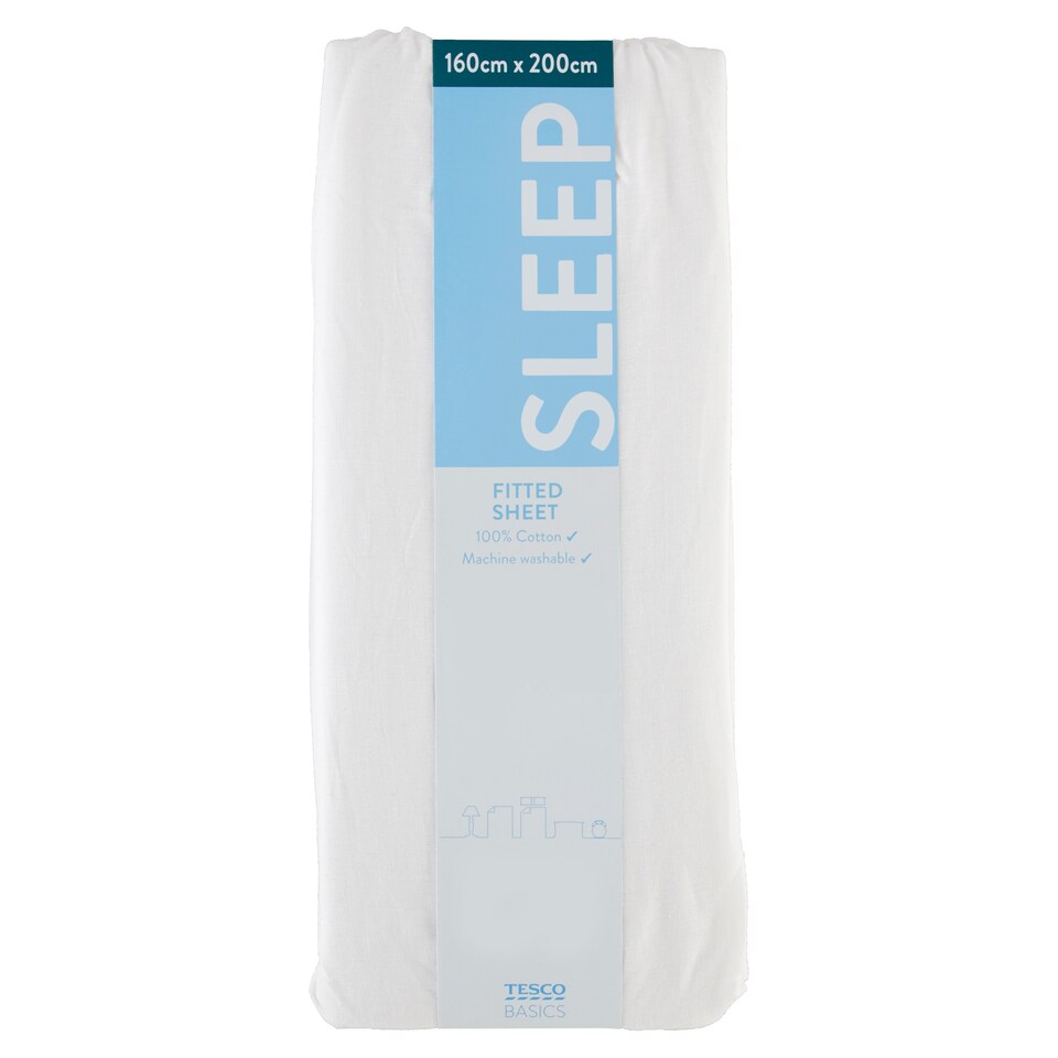 Tesco Basics fehér gumis lepedő 160 cm x 200 cm