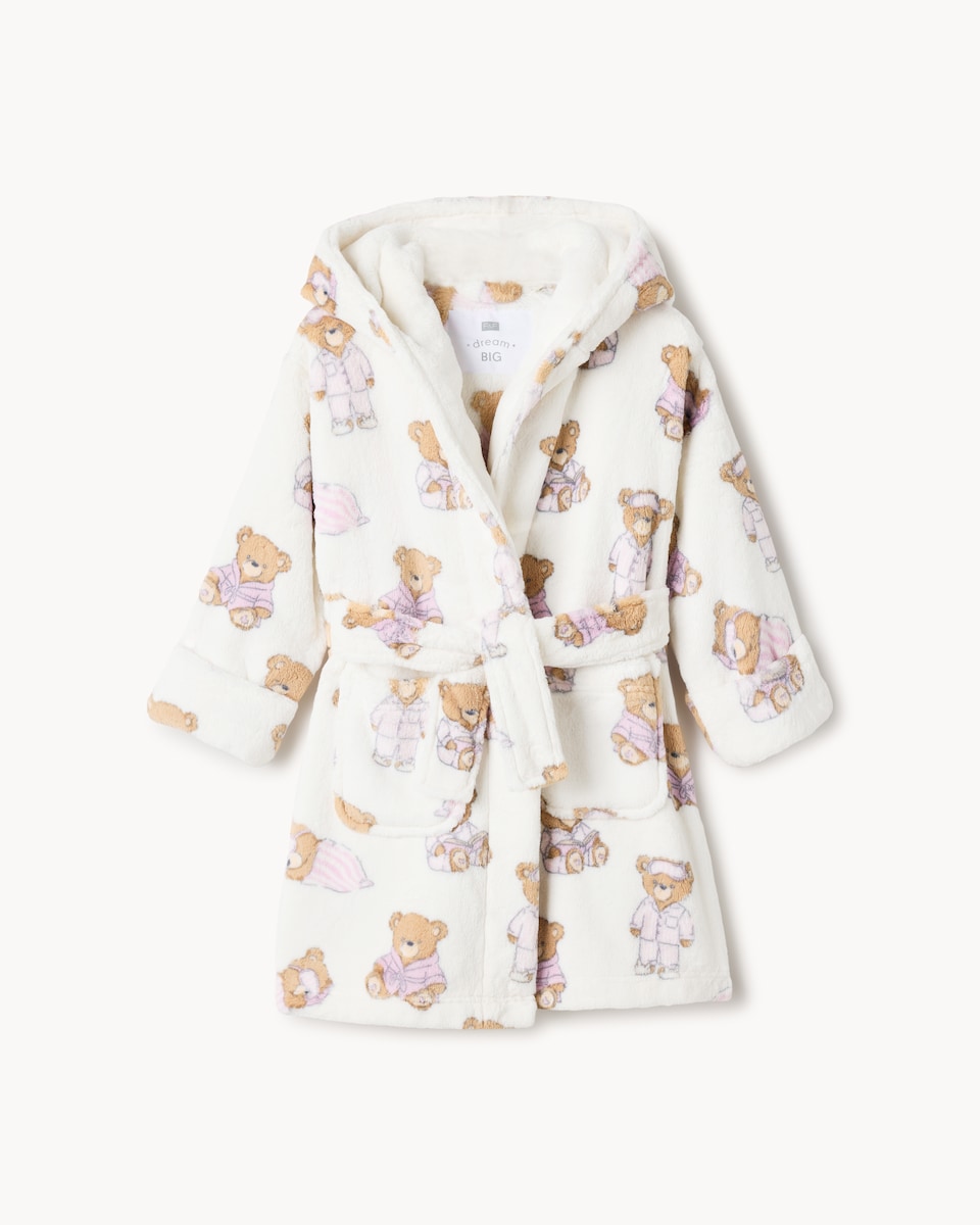 image 1 of F&F Girls Printed Teddy Dressing Gown in Multi