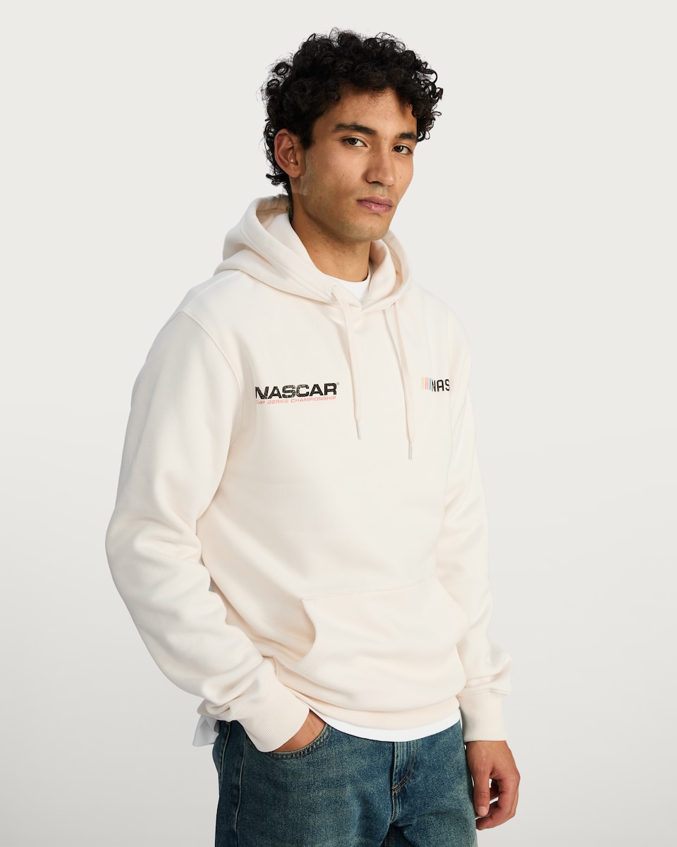 image 1 of NASCAR Slogan Car Print Hoodie in Cream