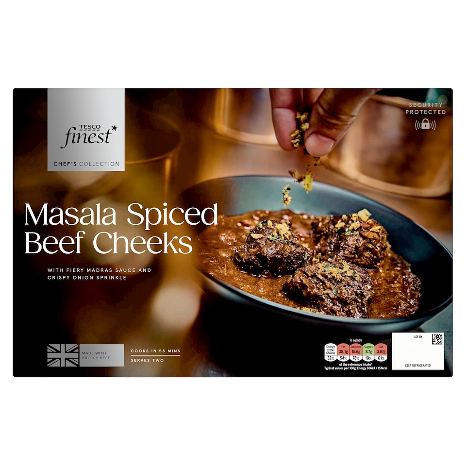 Tesco Finest Chef’s Collection Masala spiced Beef Cheeks with Fiery Madras Sauce and Crispy Onion Sprinkle 862g