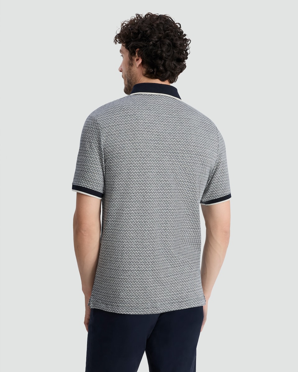 image 1 of F&F Cotton Rich Geometric Print Polo Shirt in Navy