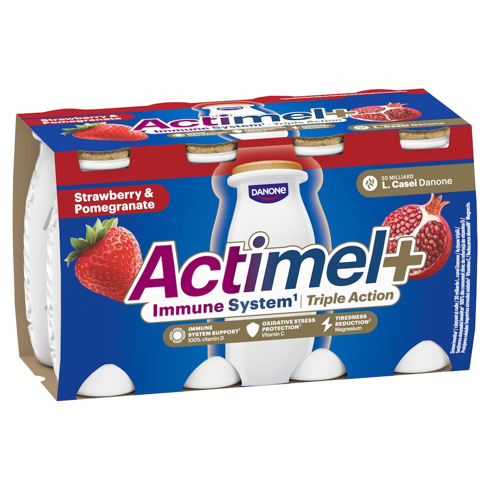 Danone Actimel+ eper- és gránátalmaízű zsírszegény joghurtalapú ital 8 x 100 g (800 g) 1. kép