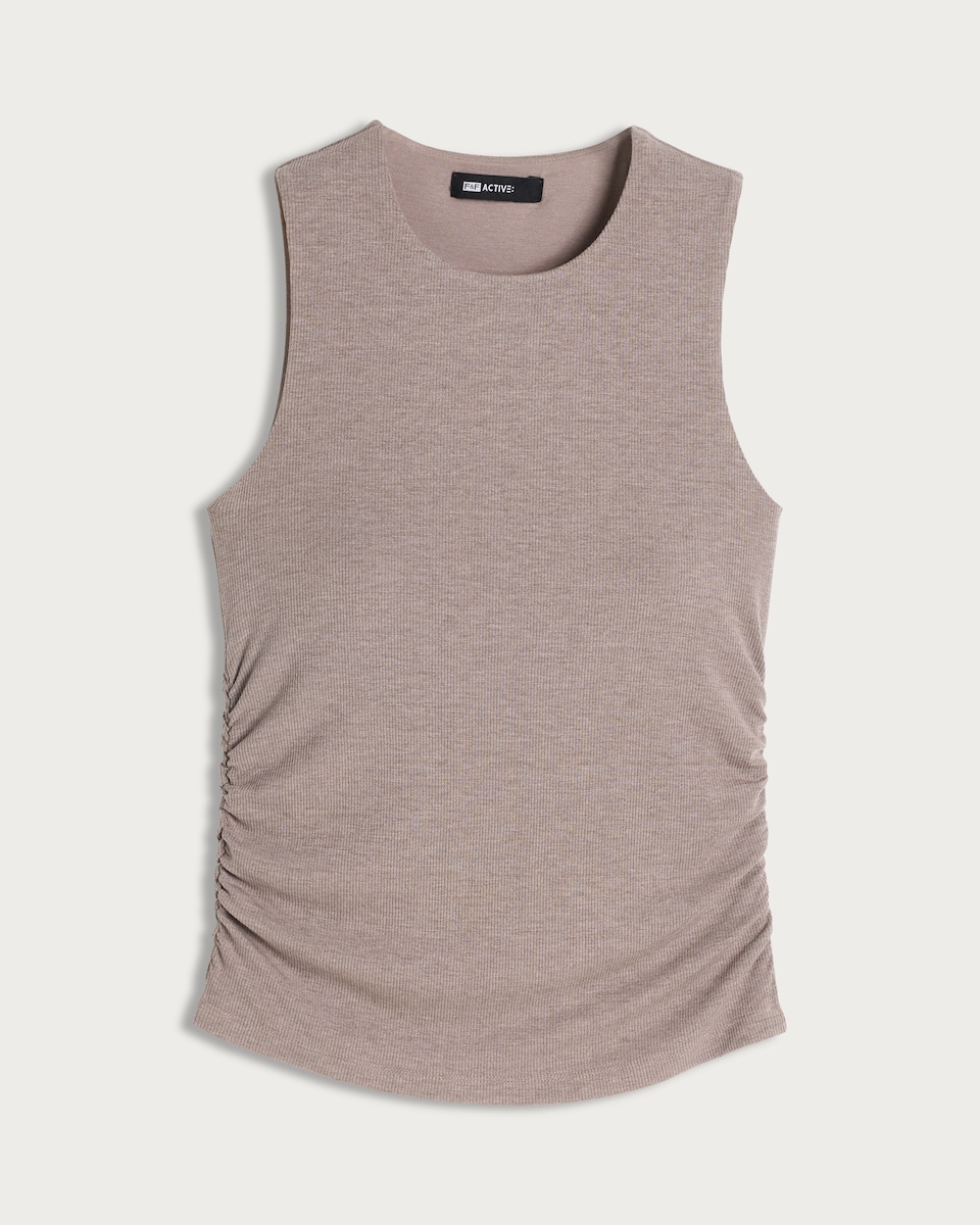 image 1 of F&F Active ULTRASTRETCH Ribbed Ruched Vest in Mink