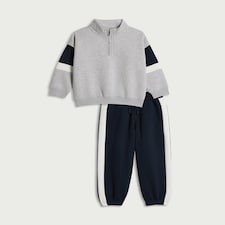 F&F Boys 2-Piece Cotton Rich Colour Block Sweatshirt & Joggers Set in Grey Marl