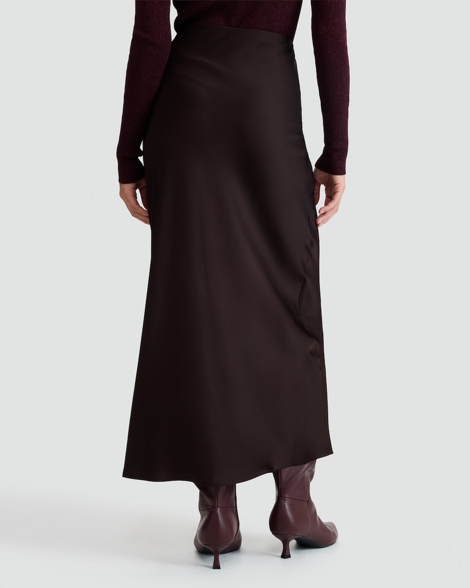 image 1 of F&F Satin Midi Slip Skirt in Chocolate