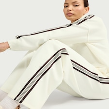 F&F Active AFTERCLASS Side Stripe Wide Leg Joggers in Cream