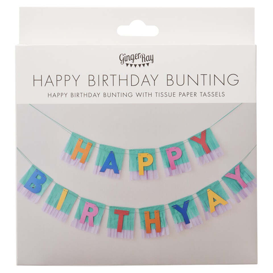 image 1 of Ginger Ray Rainbow 'Happy Birthyay' Fringe Bunting