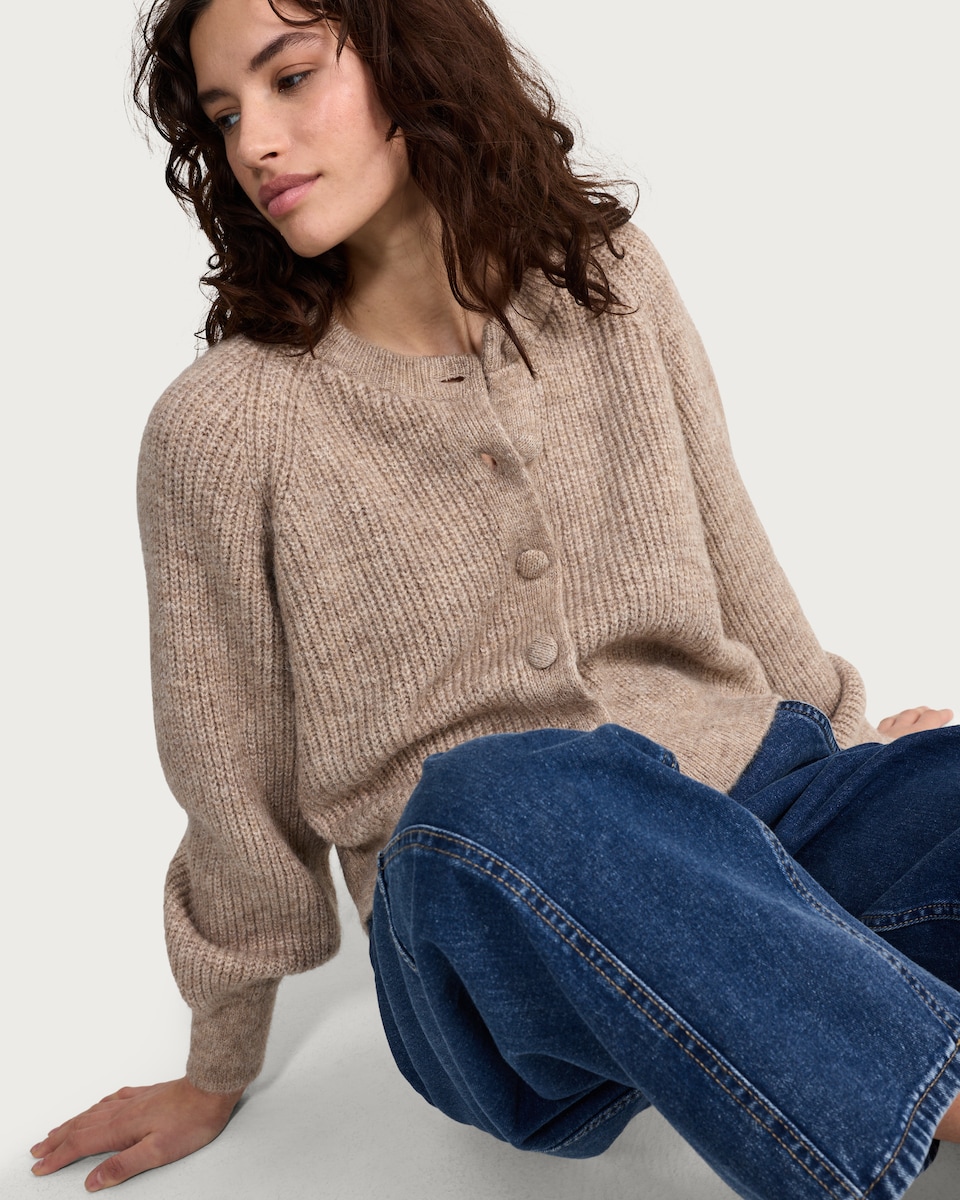 image 1 of F&F Ribbed Button Up Cardigan in Neutral